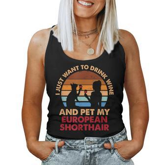10508300072^Drink Wine And Pet My European Shorthair Cat^Fun Women Tank Top | Mazezy UK
